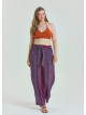 Purple Women's Plus Size Trousers with Elastic Waist Belt Detail 4618